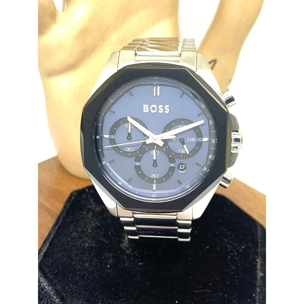 Hugo Boss Men's Watch 1514015 Quartz Chronograph Blue Dial Silver Steel 43mm